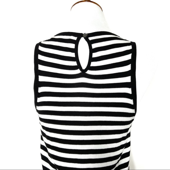 SOLD-Trina Turk Black & White Striped Sleeveless Knit Tank Top - Picture 4 of 8